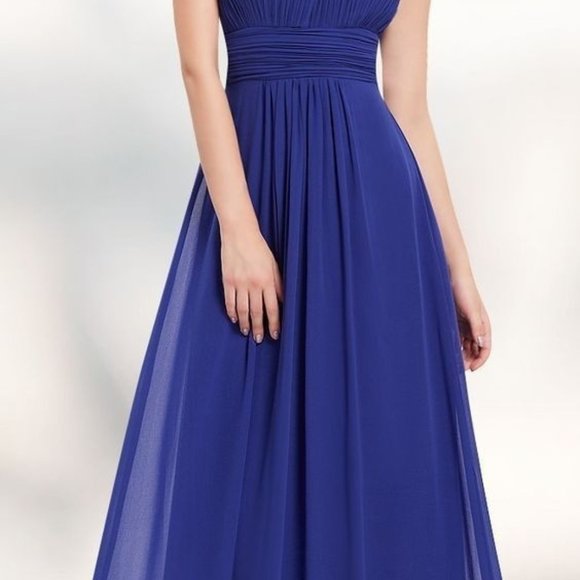 Blue Evening Gown Ball Gown Formal Evening Dresses Sleeveless Lace Decolletage - Picture 8 of 9